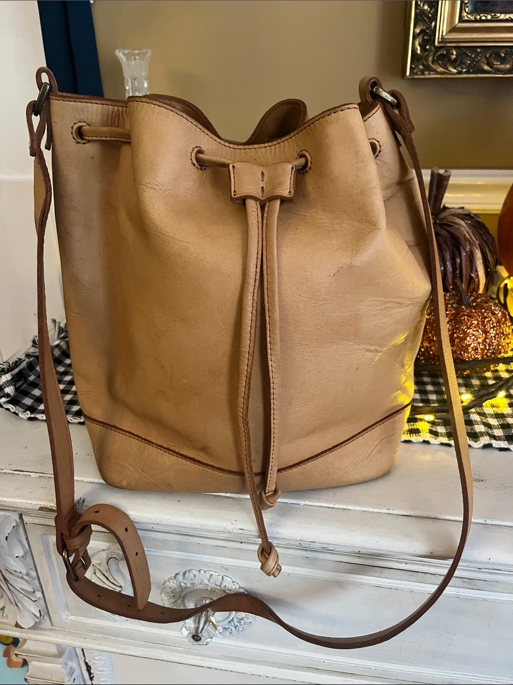 Madewell Tan Leather Drawstring Backpack - Picture 2 of 5